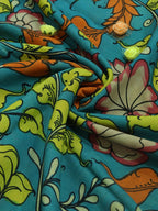 Blue Pen Kalamkari Pure Silk Fabric ( 1 Mtr ) - Luxurion World