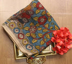 Blue Pen Kalamkari Pure Silk Fabric ( 1 Mtr ) - Luxurion World