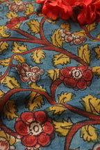 Blue Pen Kalamkari Pure Silk Fabric ( 1 Mtr ) - Luxurion World