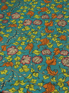 Blue Pen Kalamkari Pure Silk Fabric ( 1 Mtr ) - Luxurion World