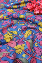 Blue Pen Kalamkari Pure Silk Fabric (1 Mtr ) - Luxurion World