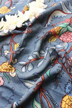 Blue Pen Kalamkari Pure Silk Fabric (1 Mtr ) - Luxurion World
