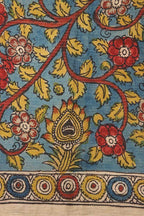 Blue Pen Kalamkari Pure Silk Fabric ( 1 Mtr ) - Luxurion World