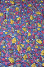 Blue Pen Kalamkari Pure Silk Fabric (1 Mtr ) - Luxurion World