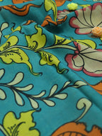 Blue Pen Kalamkari Pure Silk Fabric ( 1 Mtr ) - Luxurion World