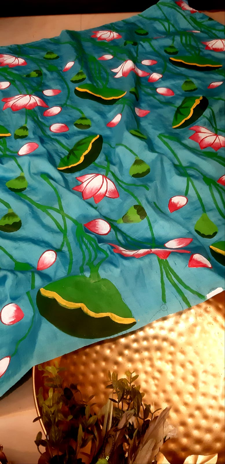 Blue Pichhwai Hand Painted Mulberry Silk Saree - Luxurion World