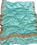 Blue Plain Embroidered Kashmiri Tila Work Crepe Saree - Luxurion World