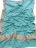 Blue Plain Embroidered Kashmiri Tila Work Crepe Saree - Luxurion World