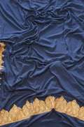 Blue Plain Embroidered Kashmiri Tila Work Crepe Saree - Luxurion World
