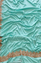 Blue Plain Embroidered Kashmiri Tila Work Crepe Saree - Luxurion World