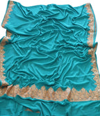 Blue Plain Embroidered Kashmiri Tila Work Crepe Saree - Luxurion World
