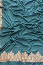 Blue Plain Embroidered Kashmiri Tila Work Crepe Saree - Luxurion World