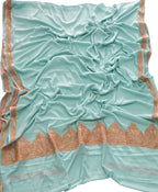 Blue Plain Embroidered Kashmiri Tila Work Crepe Saree - Luxurion World