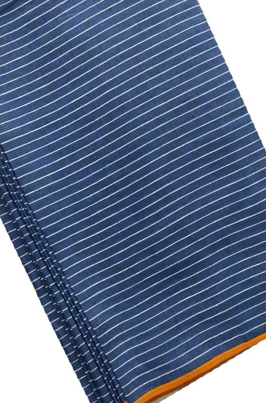 Blue Pure Linen Stripes Design Fabric ( 1 Mtr ) - Luxurion World