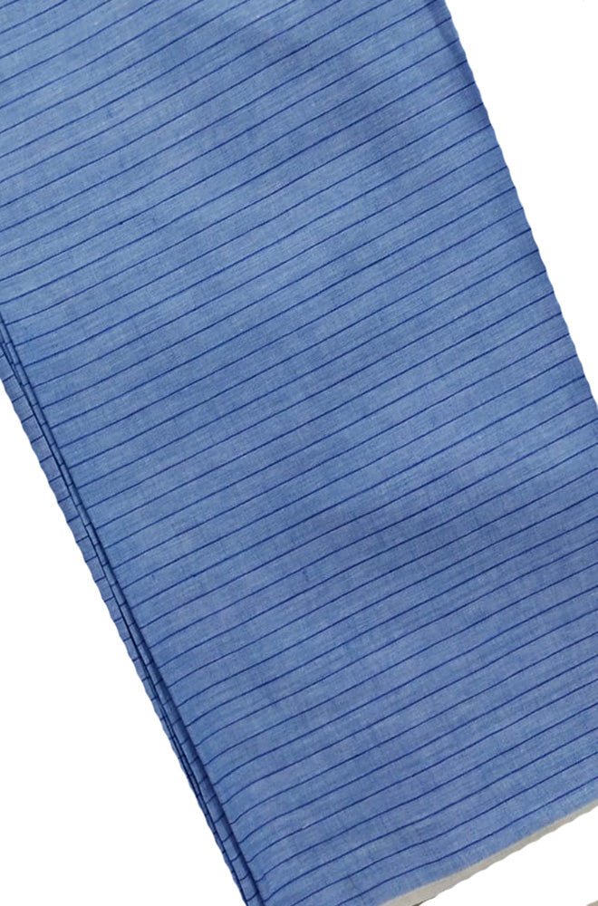 Blue Pure Linen Stripes Design Fabric ( 1 Mtr ) - Luxurion World