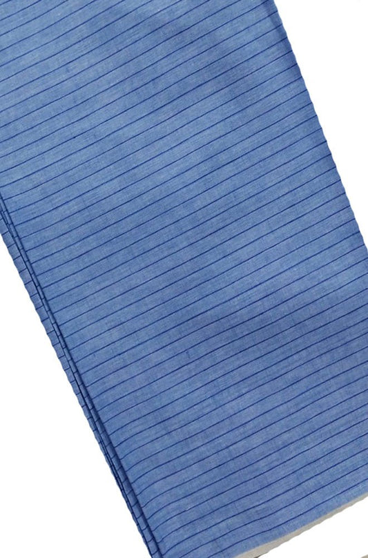 Blue Pure Linen Stripes Design Fabric ( 1 Mtr ) - Luxurion World