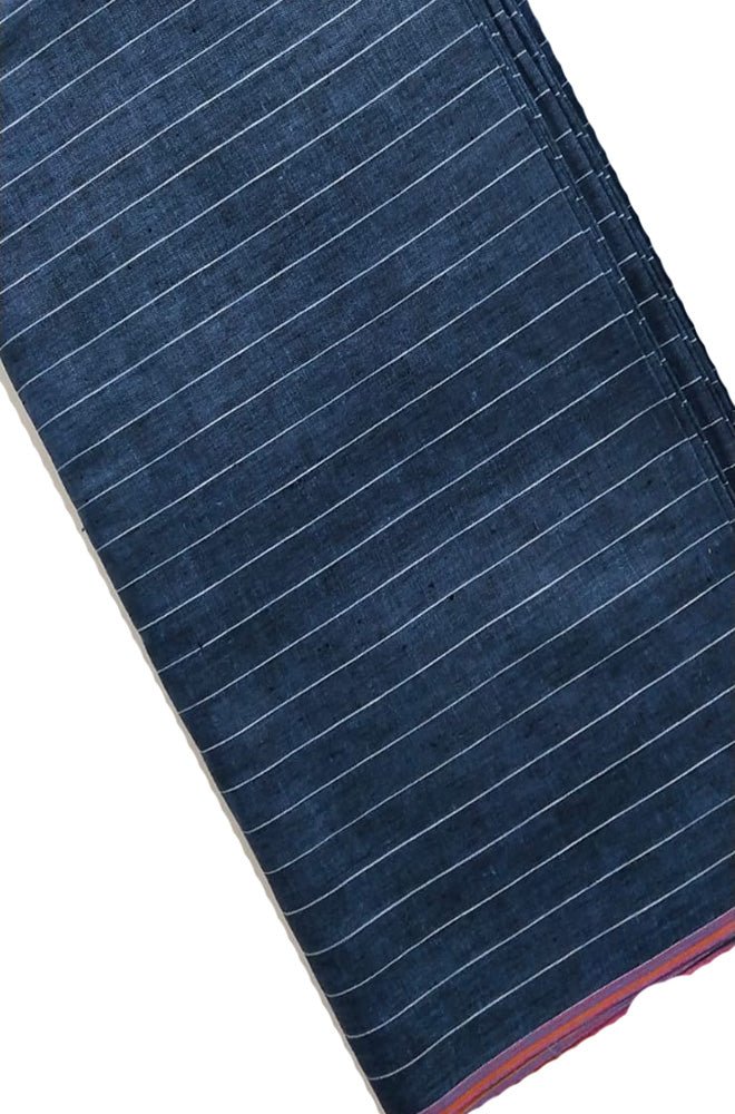 Blue Pure Linen Stripes Design Fabric ( 1 Mtr ) - Luxurion World
