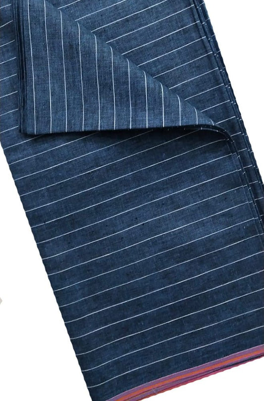 Blue Pure Linen Stripes Design Fabric ( 1 Mtr )
