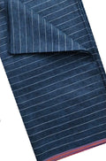 Blue Pure Linen Stripes Design Fabric ( 1 Mtr ) - Luxurion World