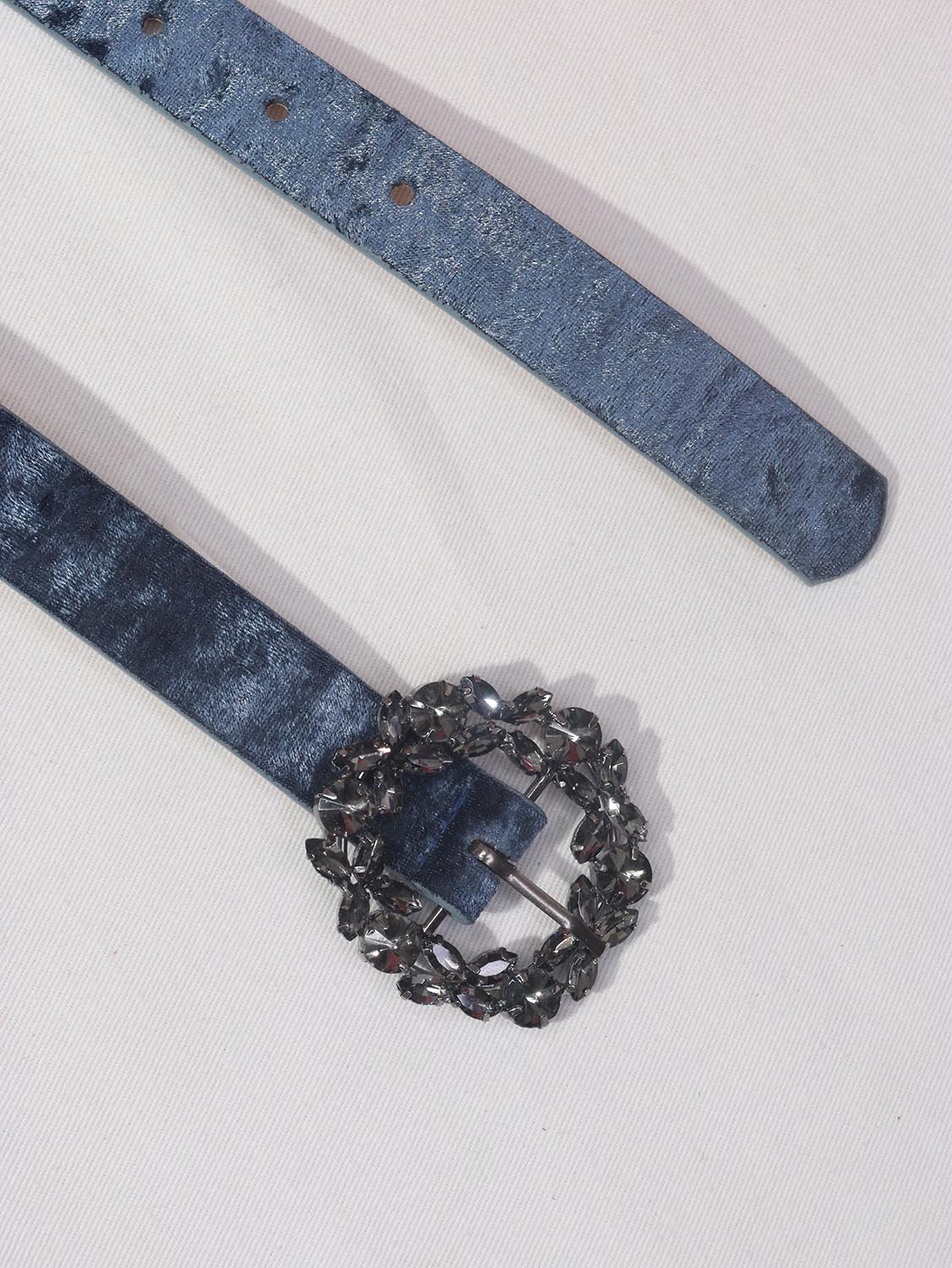 Blue Rhinestone Velvet Buckle Belt - Elegant Accessory for Any Outfit - Luxurion World