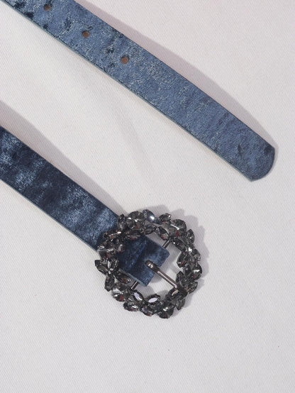 Blue Rhinestone Velvet Buckle Belt - Elegant Accessory for Any Outfit - Luxurion World