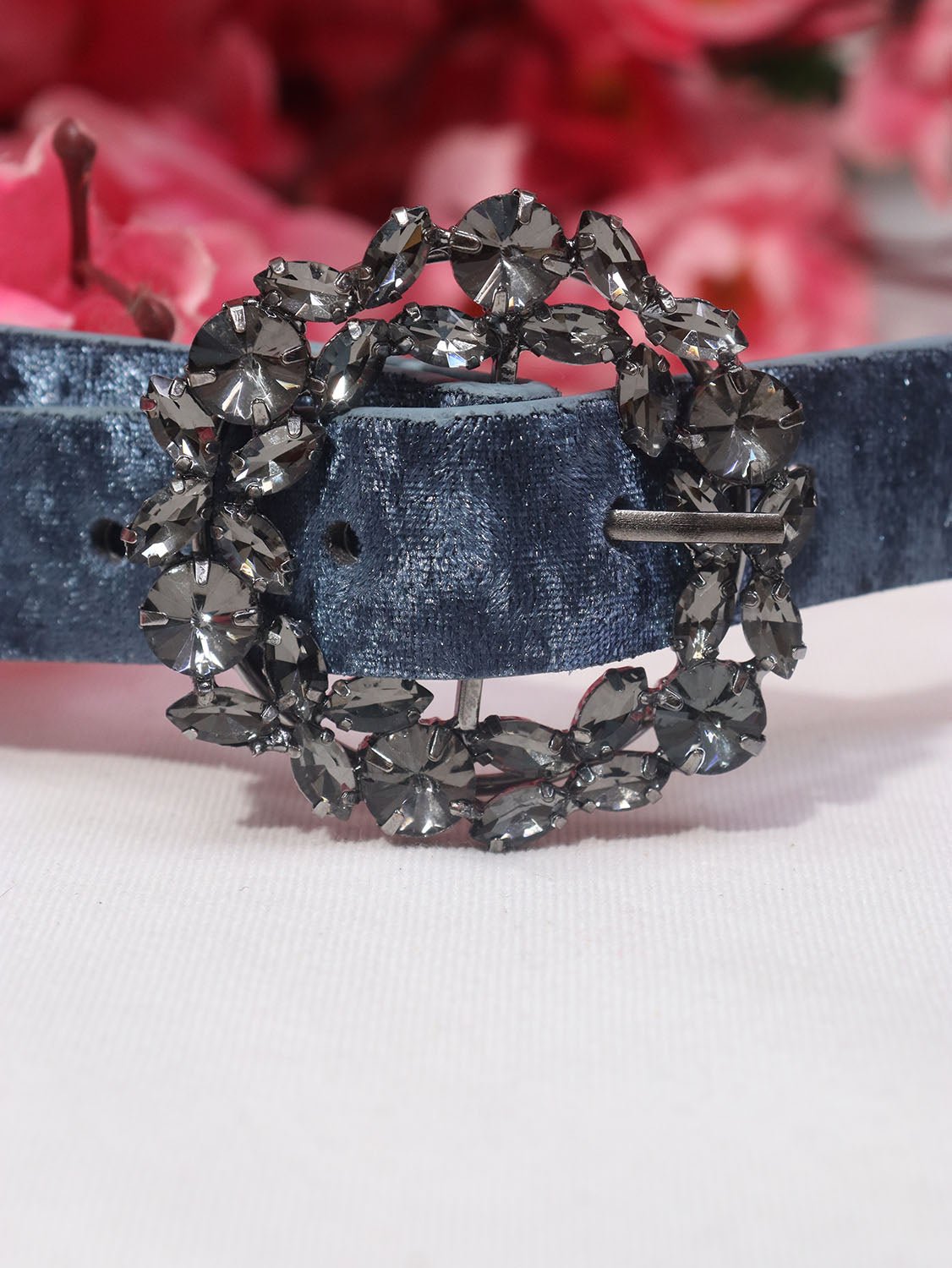 Blue Rhinestone Velvet Buckle Belt - Elegant Accessory for Any Outfit - Luxurion World