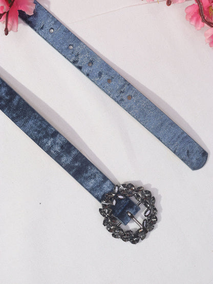 Blue Rhinestone Velvet Buckle Belt - Elegant Accessory for Any Outfit - Luxurion World