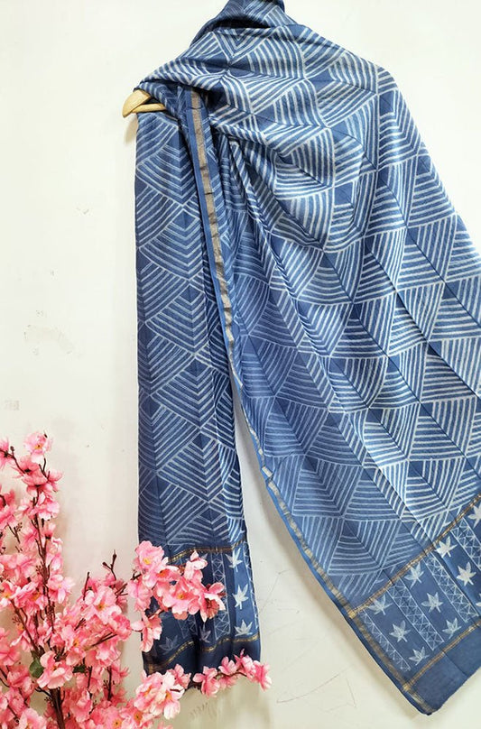Blue Shibori Cotton Silk Dupatta - Luxurion World