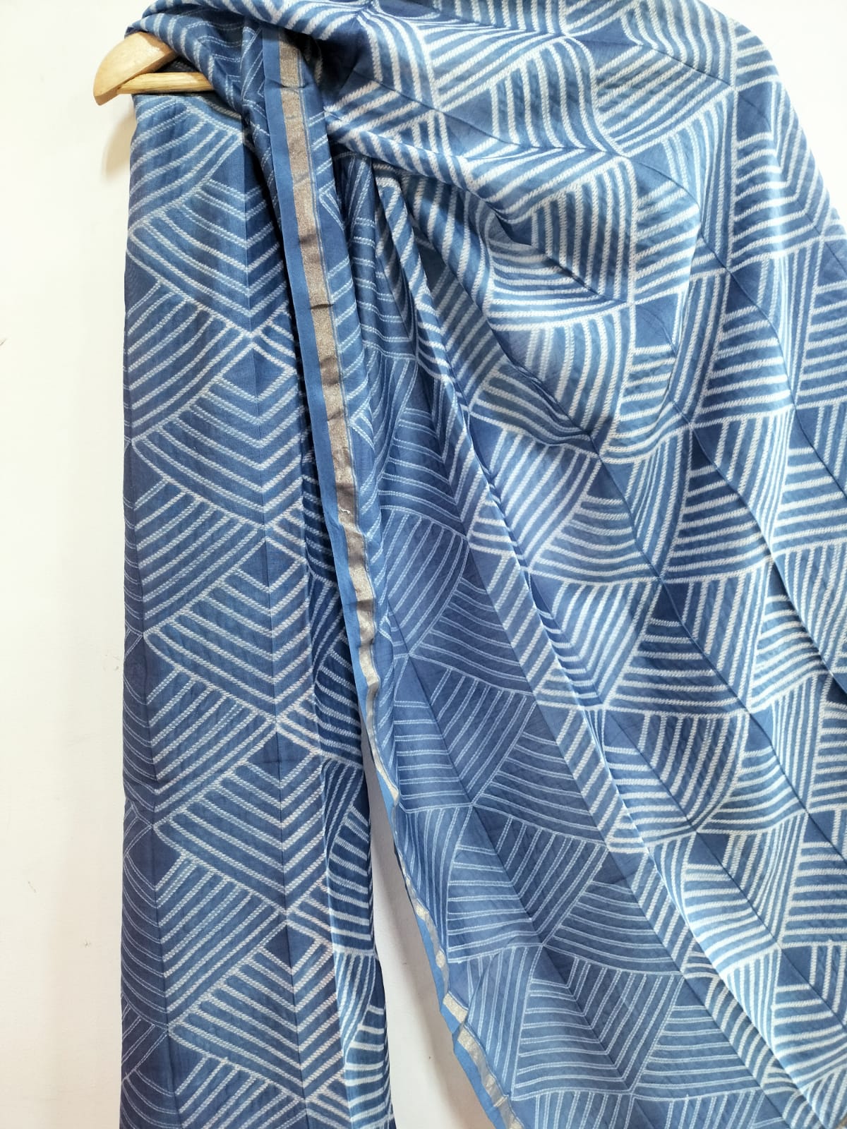 Blue Shibori Cotton Silk Two Piece Unstitched Suit Set - Luxurion World