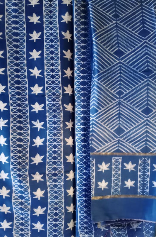 Blue Shibori Cotton Silk Two Piece Unstitched Suit Set - Luxurion World