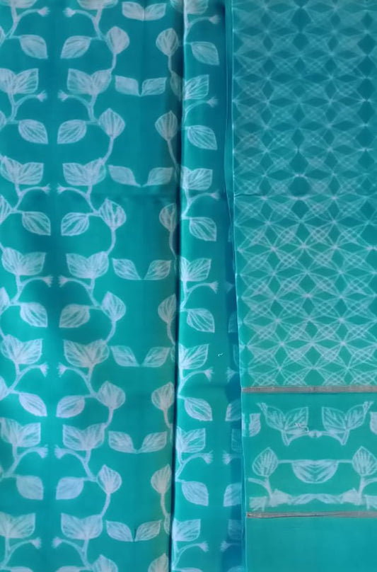 Blue Shibori Cotton Silk Two Piece Unstitched Suit Set - Luxurion World