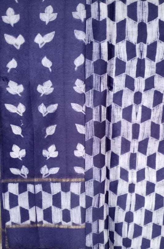 Blue Shibori Cotton Silk Two Piece Unstitched Suit Set - Luxurion World