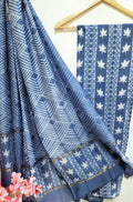 Blue Shibori Cotton Silk Two Piece Unstitched Suit Set - Luxurion World