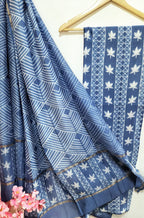 Blue Shibori Cotton Silk Two Piece Unstitched Suit Set - Luxurion World