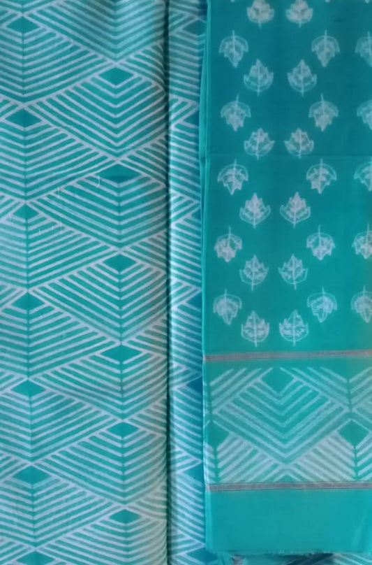 Blue Shibori Cotton Silk Two Piece Unstitched Suit Set - Luxurion World