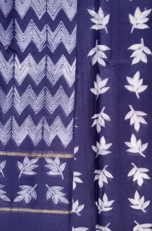 Blue Shibori Cotton Silk Two Piece Unstitched Suit Set - Luxurion World