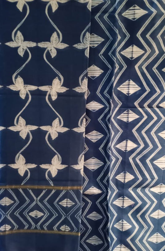 Blue Shibori Cotton Silk Two Piece Unstitched Suit Set - Luxurion World