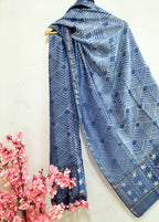 Blue Shibori Cotton Silk Two Piece Unstitched Suit Set - Luxurion World