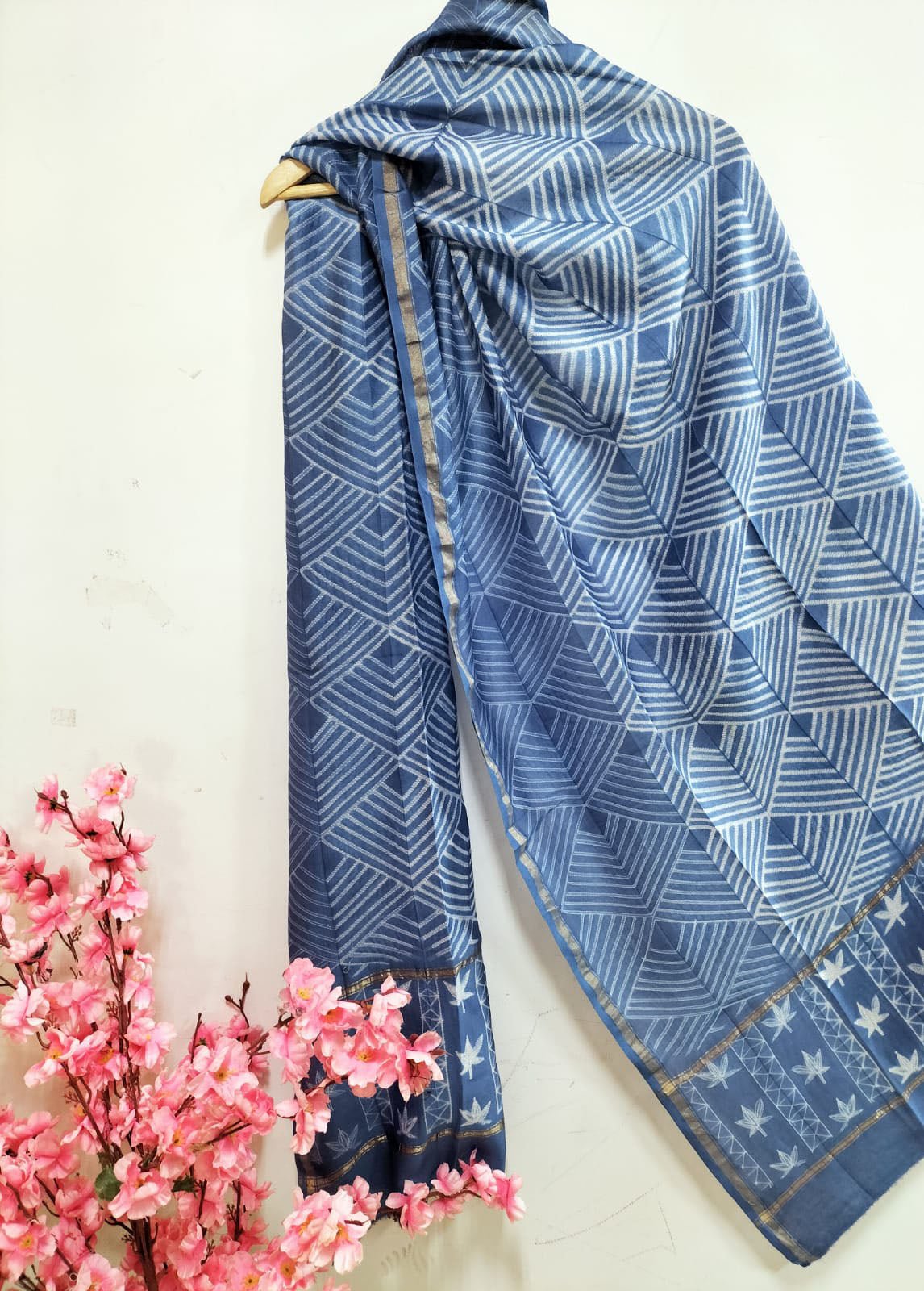 Blue Shibori Cotton Silk Two Piece Unstitched Suit Set - Luxurion World