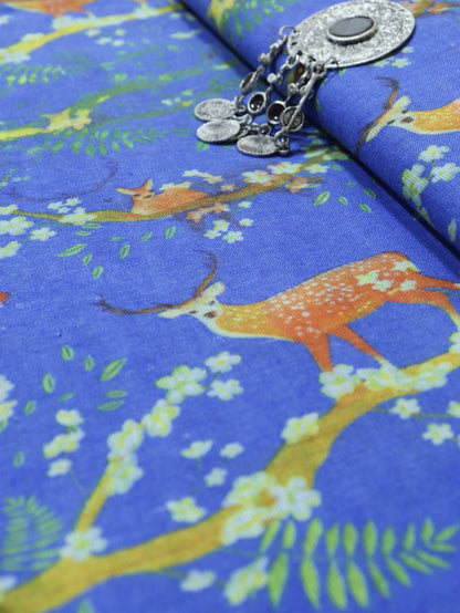 Blue Digital Printed Cotton Fabric (2.5 Mtr ) - Luxurion World