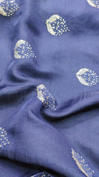 Blue Trendy Linen Jute Sequins Work Fabric (1 Mtr) - Luxurion World