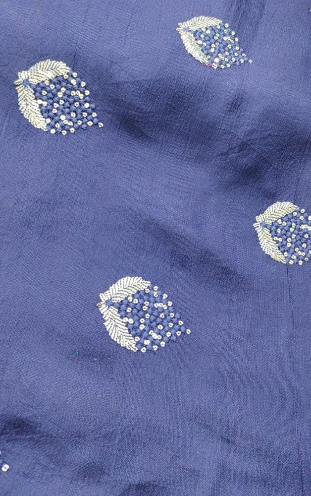 Blue Trendy Linen Jute Sequins Work Fabric (1 Mtr) - Luxurion World