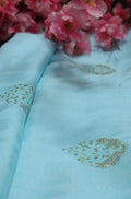 Blue Trendy Linen Jute Sequins Work Fabric (1 Mtr) - Luxurion World