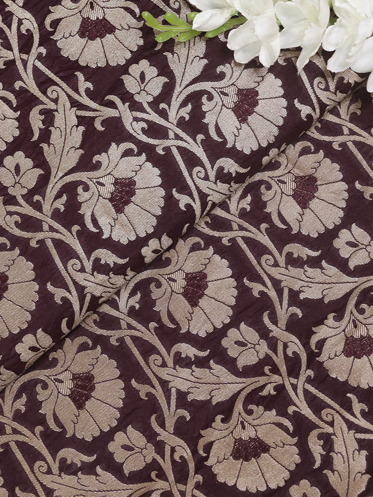 Brown Banarasi Silk Fabric ( 1 Mtr ) - Luxurion World