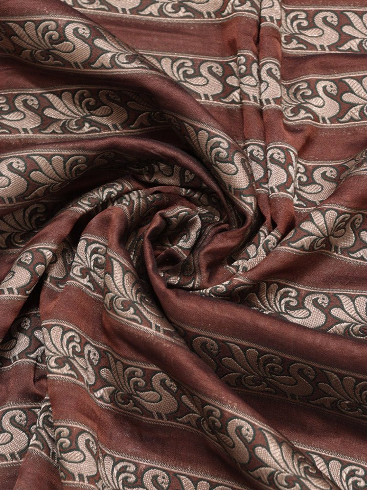 Brown Banarasi Silk Fabric ( 1 Mtr ) - Luxurion World