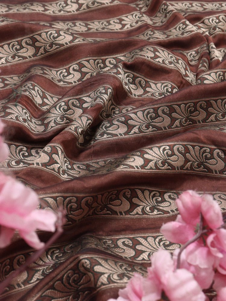 Brown Banarasi Silk Fabric ( 1 Mtr ) - Luxurion World