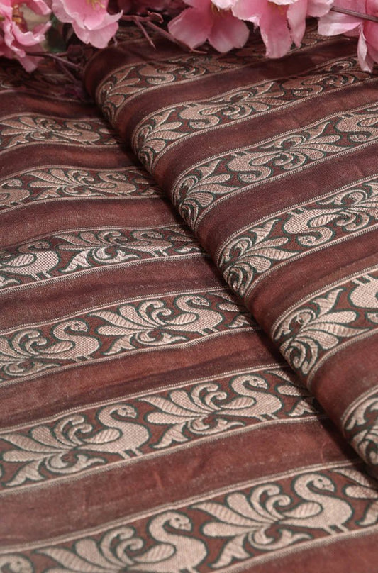 Brown Banarasi Silk Fabric ( 1 Mtr ) - Luxurion World