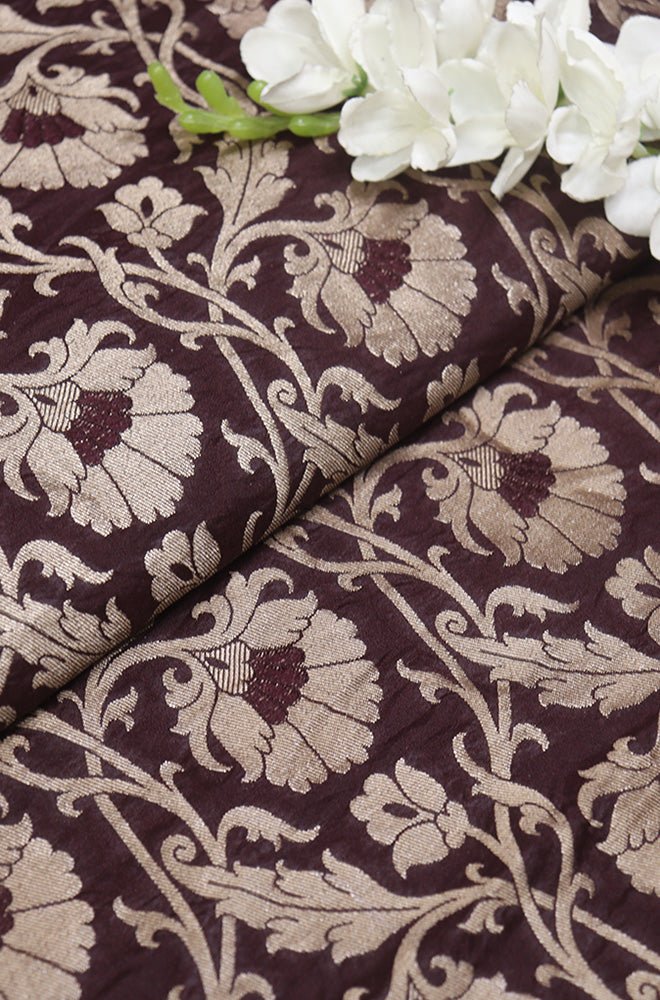 Brown Banarasi Silk Fabric ( 1 Mtr ) - Luxurion World