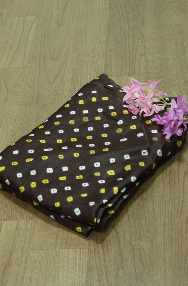 Brown Bandhani Pure Gajji Silk Fabric ( 1 Mtr ) - Luxurion World