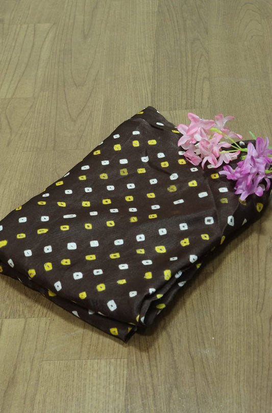 Brown Bandhani Pure Gajji Silk Fabric ( 1 Mtr ) - Luxurion World
